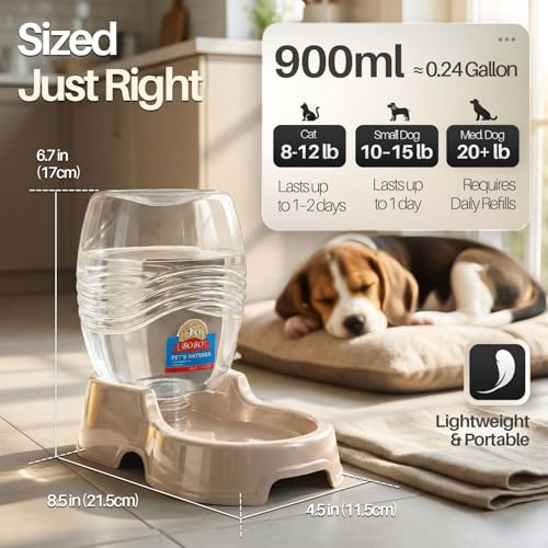 Flexzion Automatic Gravity Pet Waterer for Cat & Dog - Non-Skid & Easy-Clean Auto Replenish Water Dispenser Drinking Bowl (1/4 Gallon/ 900ml), Beige - color: Beige, size: 0.9 L
