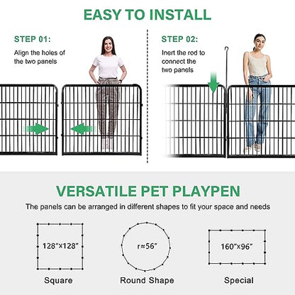 Dog Pen Pet Playpen Kennel Fence Outdoor Indoor Play Yard Puppy Exercise Barrier 31'' W x 24'' H 16 Panels (16 Panels, 24 Inches)