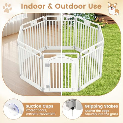 PETSITE 8-Panel Plastic Dog Playpen with Door, 32 Inch Tall Portable Shape-Customizable Pet Playpen Indoor Outdoor, Ideal for Small & Medium Dogs and Puppies, Easy to Assemble - size: 32"H x 24"W （8 Panels)