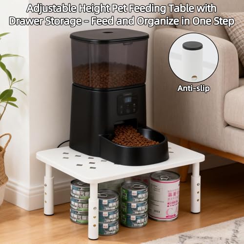 Elevated Cat Food Stand, Adjustable Height Automatic Feeder Stand for Cats Dog Pet Feeding station, Cat Feed Table Suitable for Most Automatic Pet Feeders & Water Dispensers(White)-Non slip - color: White