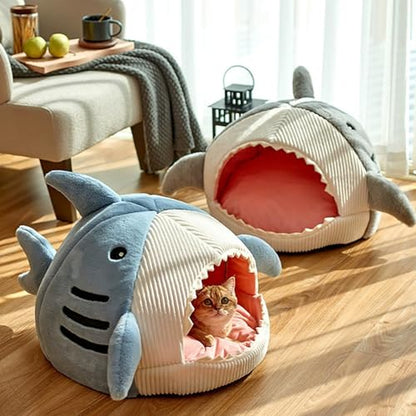 Shark Cat Bed, Shark Shaped Kennel, 2026 Cute Winter Warm Soft Shark Mouth Cat Bed Cave, Kitten Bed Hideout House for Cat, Small Dogs (Gray, 15 * 13.8 * 12.6in, Under 6.6 lbs cat) - color: Gray, size: 15*13.8*12.6in, Under 6.6 lbs cat