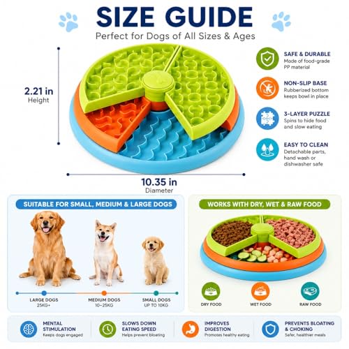 3-Level Slow Feeder Dog Bowls - Non-Slip Interactive Dog Puzzle Toy