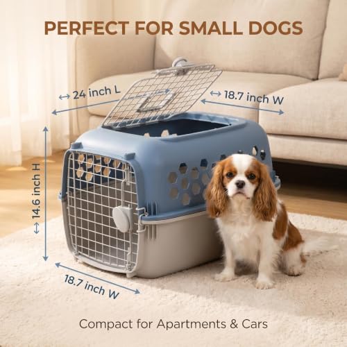 Small Dog Crate 25 lbs, 2 Door Portable Travel Kennel, Blue | Designed for Real-Life Everyday Use;Helps Build Better Pet Behavior Habits;Reduces Owner Stress in Busy Moments
