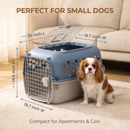 Small Dog Crate 25 lbs, 2 Door Portable Travel Kennel, Blue | Designed for Real-Life Everyday Use;Helps Build Better Pet Behavior Habits;Reduces Owner Stress in Busy Moments