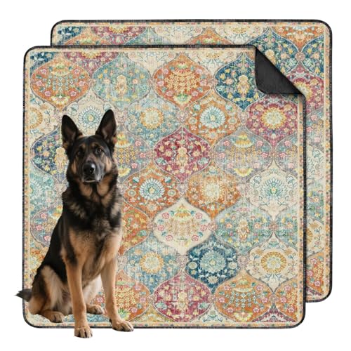 Washable Pee Pads for Dogs 2 Pack, Absorbent Reusable Puppy Pads Waterproof, Leakproof & Non-Slip Whelping Pad, Potty Training Pads for Dogs Playpen Mat 48x48 - color: F Multi, size: 48"x48"(2 Pack)