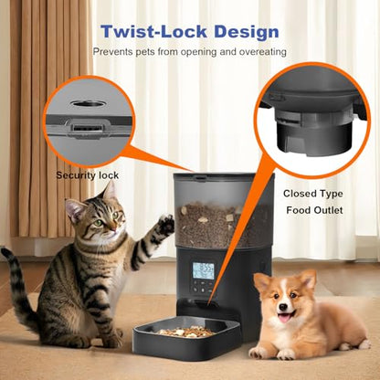 ANDOLL HOME Automatic Cat Feeder, Cat Food Dispenser with 10s Voice Recorder, Pet Feeder up to 8 Meals per Day, Timed Feeder with Dry Food Sealed Ring - color: Black