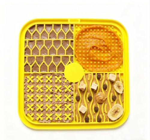 Dog Lick Mat with Suction Cups, Silicone Slow Feeder for Dogs & Cats, Anxiety Relief Lick Pad, Peanut Butter Mat for Bathing, Grooming, Nail Trimming & Training(1Pack Yellow) - color: Yellow