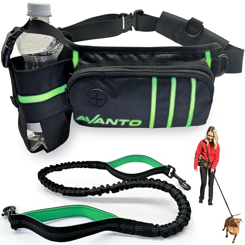 AVANTO Hands Free Dog Leash with Waist Belt – Adjustable Running Belt for Dogs, Reflective Bungee, Dual Handles, Durable for Large Dogs, No-Pull Jogging & Hiking Leash for Active Pet Owners