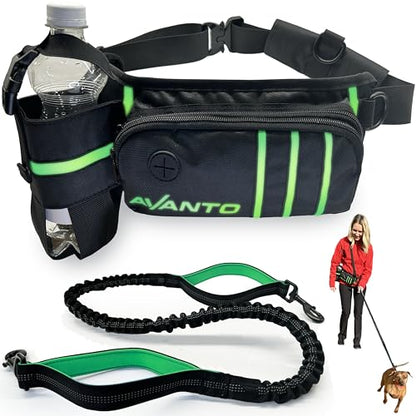 AVANTO Hands Free Dog Leash with Waist Belt – Adjustable Running Belt for Dogs, Reflective Bungee, Dual Handles, Durable for Large Dogs, No-Pull Jogging & Hiking Leash for Active Pet Owners