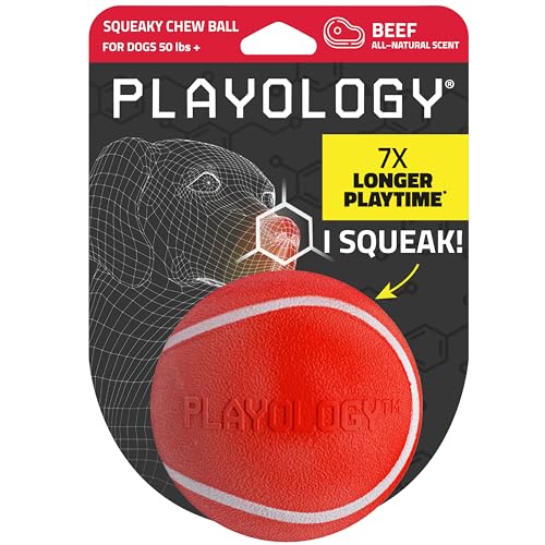 Playology Dog Toys | Squeaky Chew Ball for Large Dogs | Beef Scented Jumbo Dog Ball | Bouncy Floating Chew Toys for Fetch - size: Jumbo, style: Beef