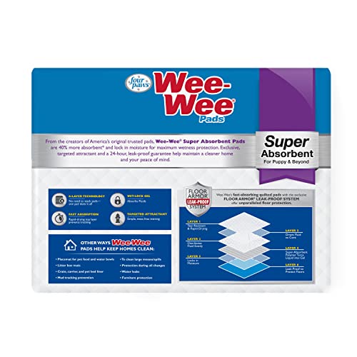 Four Paws Wee-Wee Super Absorbent Unscented Pee Pads for Dogs & Puppies with Insta-Rise Border, Leak-Proof Dog Housebreaking Potty Training Floor Protection, 24" x 24", 40 Count - size: 40 Count