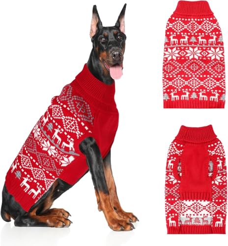 Extra Large Dog Christmas Sweater,Thick Warm Great Dane Sweatshirt with Leash Hole,Snowflake Reindeer Dog Holiday Pullover Sweats for Rottweiler,Winter Knit Turtleneck Pet Sweater for Ultra Large Dogs - size: XXX-Large