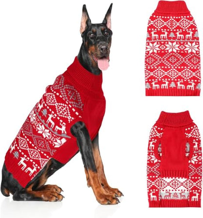Extra Large Dog Christmas Sweater,Thick Warm Great Dane Sweatshirt with Leash Hole,Snowflake Reindeer Dog Holiday Pullover Sweats for Rottweiler,Winter Knit Turtleneck Pet Sweater for Ultra Large Dogs - size: XXX-Large