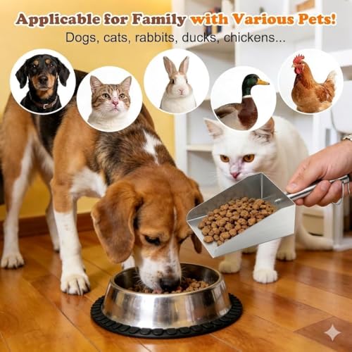 304 Stainless Steel Flour Scoop, Heavy Duty Large Ice Scoop 6-inch Wide High-Capacity for Flour Livestock Poultry Pet Food and Bird Seed Comfortable Grip Handle Easy to Clean (50OZ) - size: 50OZ