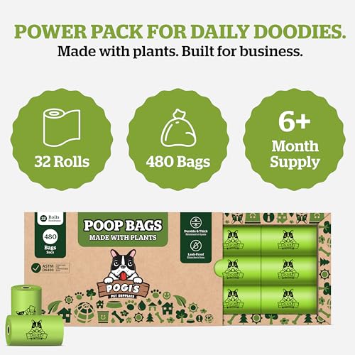 Pogi's Compostable Poop Bags – Leak-Proof, Extra-Large, Made with Plants – 32 Rolls (480 Bags) - size: 1 Count (Pack of 480)