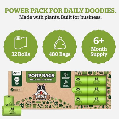 Pogi's Compostable Poop Bags – Leak-Proof, Extra-Large, Made with Plants – 32 Rolls (480 Bags) - size: 1 Count (Pack of 480)