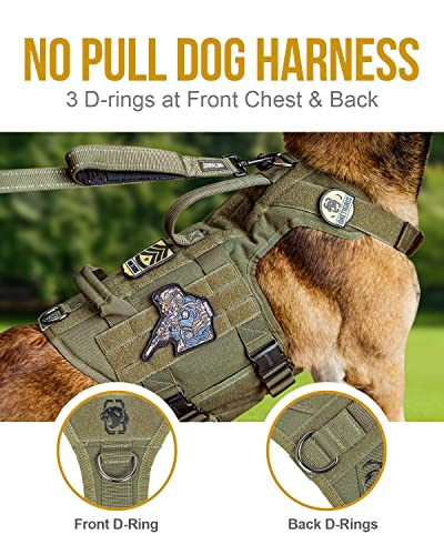 OneTigris Tactical Dog Harness with 5X Metal Buckle,Dog MOLLE Vest with Handle,No Pulling Front Clip,Hook and Loop Panel for Dog Custom Patch (L, Green) - color: Green, size: L