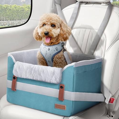 Akinerri Dog Car Seat for Small Dogs, Puppy Seat with Memory Foam Cushion and Safety Buckles, Pet Booster Car Seats for Front and Back Seat, Blue