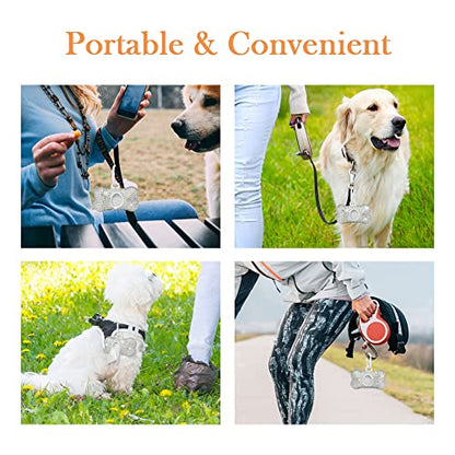 SAVORI Dog Poop Bag Holder Bling Crystal Dog Waste Bags Dispenser for Pet Dog Doggy with Carabiner Clip Includes 1 Roll 15 Bags (White) - color: White