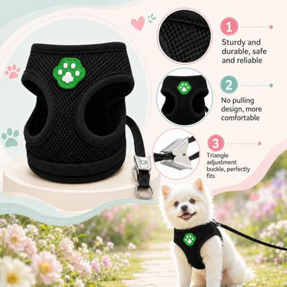 Dog Harness Small Sized and Leash Set, Step in Soft Light Puppy Vest, Breathable Mesh Pet Harness, Adjustable Pet Puppy Harness, Easy Walk Dog Harness, M: Chest 11.8-17.7" - color: Black, size: M: Chest 11.8-17.7" Leash 3.8 FT