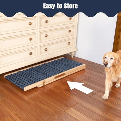 Adjustable Wooden Dog Ramp for Small & Medium Dogs, 39.4" Long x 15.8" Wide Portable Pet Ramp for Bed, Couch, Sofa & Car, Anti-Slip Carpet, Lightweight Foldable Indoor Outdoor Travel Dog Ramp - size: 39.4"L x 15.8"W