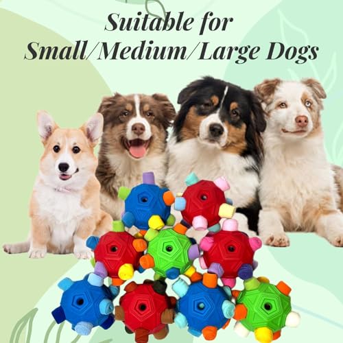 Snuffle Ball for Dog Toys Unbreakable Upgrade Ball Interactive Toy Foraging Snuffle Mat Puppy Treat Dispenser Slow Feeder Dog Puzzle Toys for Small, Medium, Large Pets (Red Rainbow) - color: Red Rainbow