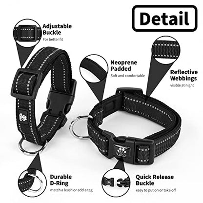 NESTROAD Dog Collar and Leash Set,Reflective Dog Collars with Quick Release Buckle,Adjustable Nylon Pet Collar for Small Medium Large Dogs(Small,Black) - color: Black, size: Small