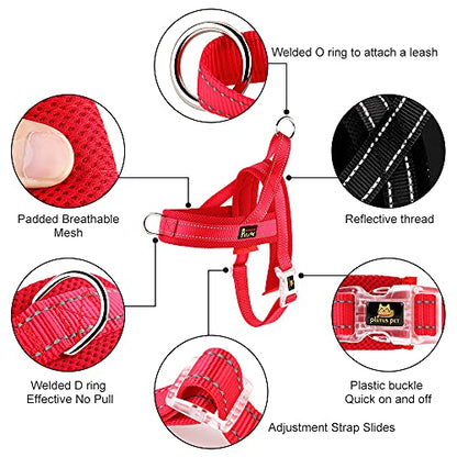 Plutus Pet No Pull Dog Harness with Breathable Mesh Padded, Adjustable Reflective Escape Proof Dog Harness, Quick Fit Dog Vest Harness for Small Medium Large Dogs(XXS, Red) - color: Red, size: XXS: chest 11.8"-15"