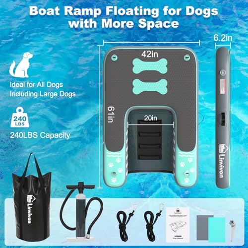 Inflatable Dog Boat Ramp for Dogs Up to 240 lbs, Inflatable Dock Floating Platform with Anti-Slip EVA Foam Safe & Easy Water Access, Dog Ramp for Boat, Pools, Lakes, Boats, Docks, Green - color: Green