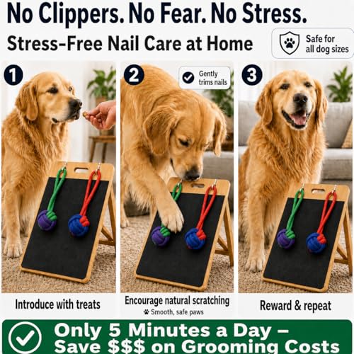 Dog Scratch Board for Nails – Bamboo Dog Nail File Board with Replaceable Sandpaper, Rope Toys, Stress-Free Natural Dog Nail Care Alternative for Anxious, Rescue & Clipper-Shy Dogs