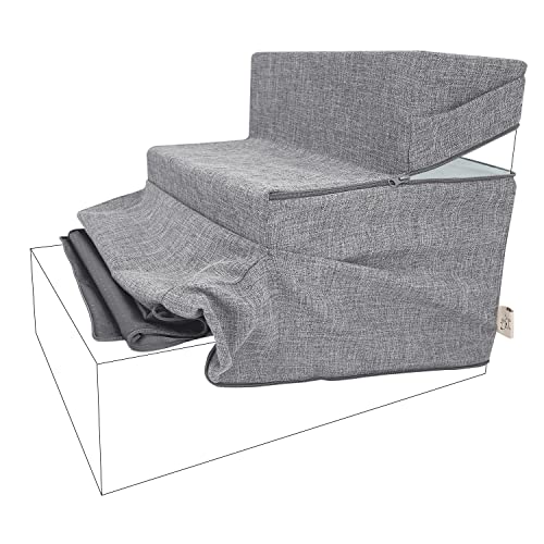 Best Pet Supplies Non-Slip Foam Dog Stair & Pet Ramp, Balanced Indoor Step Support - Foldable Stair Cover, Gray Linen, 3-Step - color: Gray Linen, size: 3-Step (H: 16.5"), style: Replacement Cover