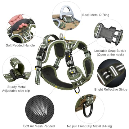Timos Dog Harness Small Sized,No Pull Dog Harness Adjustable Metal Rings 3 Buckles,Reflective No Choke with Easy Control Handle for Small Dogs,Military Green S - color: Military Green, size: Small (Pack of 1)