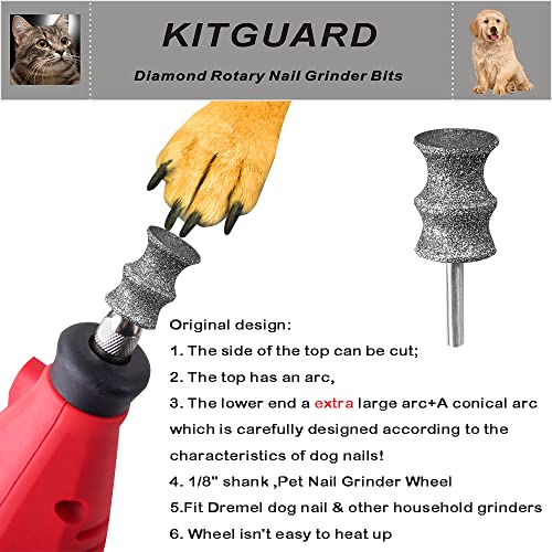 Diamond Dremel Dog Nail Grinder Bits for Rotary Tool-1/8'' Dremel Dog Nail Grinder Attachment-Pet Nail Grinder Bit Work for Animals Nail Care Large C 2P
