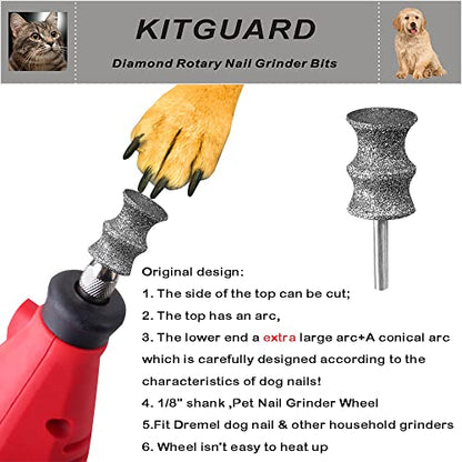Diamond Dremel Dog Nail Grinder Bits for Rotary Tool-1/8'' Dremel Dog Nail Grinder Attachment-Pet Nail Grinder Bit Work for Animals Nail Care Large C 2P