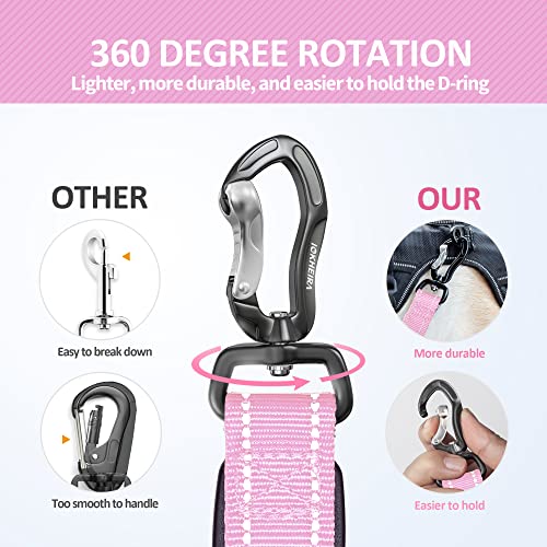 IOKHEIRA Dog Leash, Multifunctional for Medium & Large Dogs, Adjustable with Car Seatbelt, 4-6 FT Strong Bungee, Pink - color: Pink