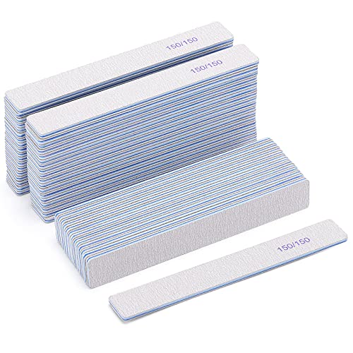 50 Pieces 150/150 Grit Rectangle Nail Files for Acrylic Nails, Reusable Buffing Nail Files Double Sided Emery Boards Manicure Tool - size: 150/150 Grit(50 Count)