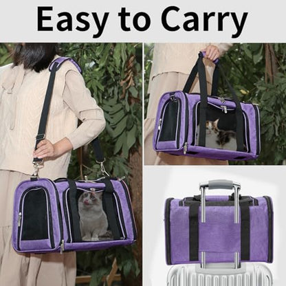 Soft-Sided Cat/Dog/Pet Carrier, Collapsible Pets Travel Carriers for Big Cats/Small Dogs with Shoulder Strap & Removable Mat, Mesh Puppy Carry Bag, Up to 16 Lbs, TSA Airline Approved(Purple) - color: Purple, size: 17"L x 11"W x 11"H