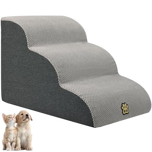 Pet Steps Dog Stairs for Sofa Couch and Bed High Density Sponge Pet Ramp with Removable Washable Cover Non-Slip Base Stable Dog Steps 15.7" H - color: 3-Steps Gray