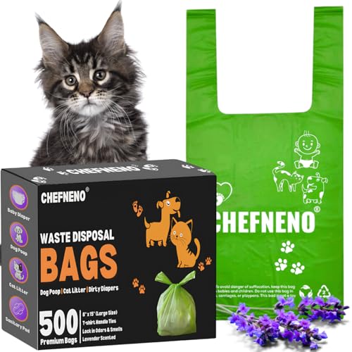 Cat Litter Waste Bags (500 ct., Green) Bulk Dog Poop Bags with Easy Tie Handles Recycled Earth-Friendly Lavender Scented Cat Litter Poop Diaper Bag Disposable Sanitary Pad Waste Bags (500 Bags) - color: Green - Scented (500 ct.)