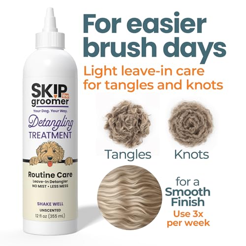 Detangling Treatment for Dogs, Leave-in Conditioner Detangler for Matted Hair, Knots & Tangles | Goldendoodles, Poodles, Doodles & Long-Haired Breeds | No Mist, Squeeze Bottle, 12 oz