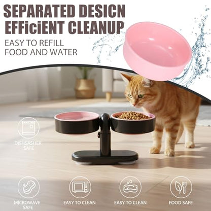 Elevated Cat Bowls, Raised Cat Food and Water Bowl Set with Removable Double Dishes, Adjustable Tilt Stand, Suction Cup Base, Dishwasher Safe Pet Feeder for Cats, Kittens, Small Dogs, Pink