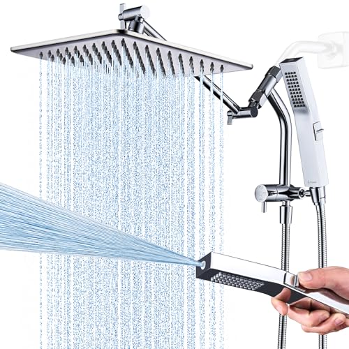 G-Promise All Metal 10 Inch Rain Shower Head with Power Wash Mode Handheld Spray Combo, Pause Setting 3-way Diverter, Full Body Coverage Waterfall Showerhead, Luxury Bathroom Upgrade (Chrome) - color: Chrome, size: 10 Inches