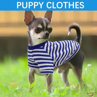 2 Pieces Stripe Dog Clothes for Small Dogs Summer Dog Shirt Cute Soft Puppy Clothes Bresthable Chihuahua Cat Clothes XS~XXL Pet Clothing (Blue, Medium) - color: blue, size: Medium