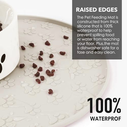 Silicone Pet Food Mat - Waterproof Dog Food Bowl Mat Cat Feeding Mat Thicker Pet Placemat Eating Mat with High Lip to Prevent Spills, Dog Cat Water Bowl Mat for Messy Drinkers to Protect Floors, Beige - color: Beige