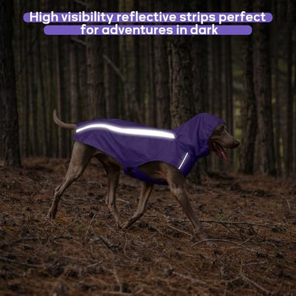 Dog Raincoat with Reflective Strip Hoodie, Waterproof Dog Raincoats, Adjustable Lightweight Hooded Poncho Dog Rain Jacket, Snowproof Windproof Clothes, Dog Raincoat for Medium Dogs - color: Purple, size: M