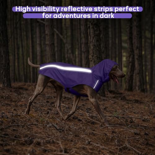 Dog Raincoat with Reflective Strip Hoodie, Waterproof Dog Raincoats, Adjustable Lightweight Hooded Poncho Dog Rain Jacket, Snowproof Windproof Clothes, Dog Raincoat for Large Dogs - color: Purple, size: XL