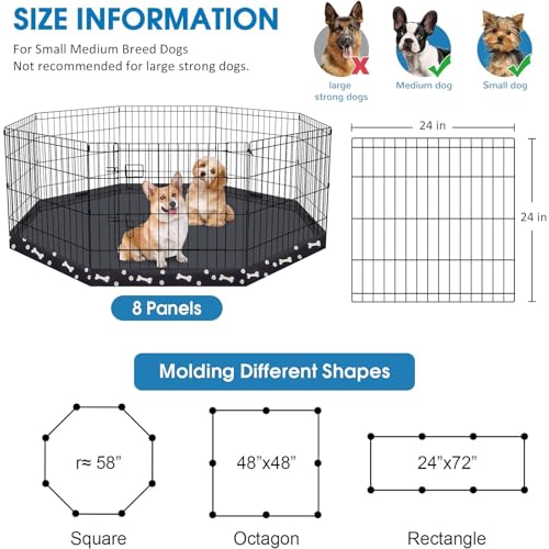 Dog Pen Pet Playpen Dog Fence Indoor Foldable Metal Wire Exercise Puppy Play Yard Pet Enclosure Indoor Outdoor 8 Panels 24 Inch with Bottom Pad (Bottom Cover Fence with Printing) - style: Playpen + printing pad