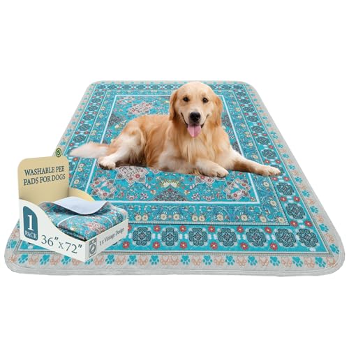 Homimp Washable Pee Pads for Dogs, Extra Large Reusable Puppy Pads Waterproof, Absorbent and Leakproof Dog Pee Pads, Non Slip Puppy Training Pads, Pet Mat for Floor,Crate,Couch,Whelping, Blue,36"x72" - size: 36"x72"(Pack of 1)