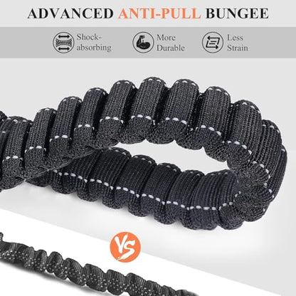Heavy Duty Hands Free Dog Leash with Car Safety Buckle | Up to 200 lbs | Shock Absorbing Bungee for Walking, Jogging and Running Leash | Reflective Padded Handles, 6.3 to 9.7 FT - color: Black