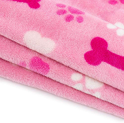 Allisandro Luxurious Dog Blanket, 350 GSM Super Fuzzy Microplush Fleece Pet Blankets for Small Medium Large Dogs and Cats, Pink Paw and Bone, 64" x 40" - color: Pink Paw and Bone, size: 64" x 40"